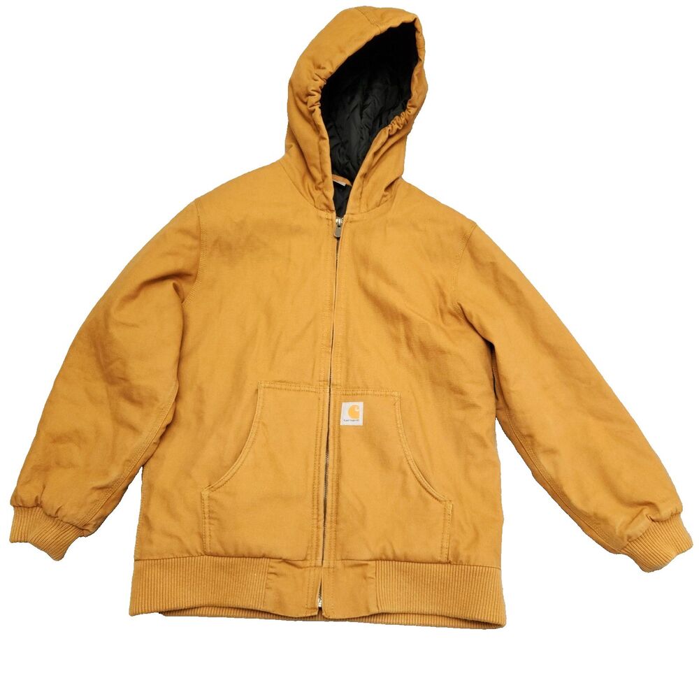 Carhartt Jacket Youth Size Large ( 14-16) Tan Duck Canvas Insulated Quilt Lined